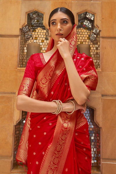 Buy Red Silk Embroidered Lace Saree Online