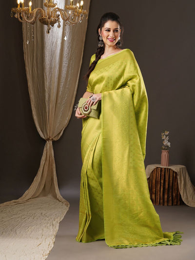 Buy Lexa Lime Green Georgette Kanjivaram One Minute Saree Online