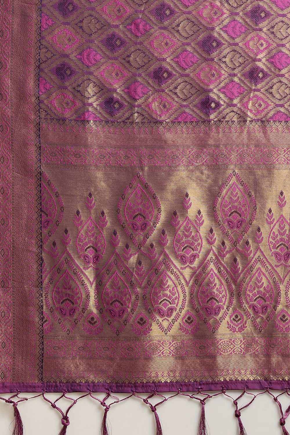 Buy Genna Purple Zari Woven Silk Blend One Minute Saree Online - Back
