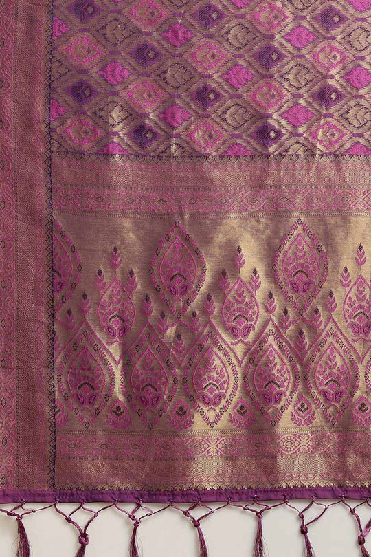 Buy Genna Purple Zari Woven Silk Blend One Minute Saree Online - Back