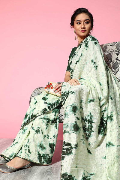Buy Priya Green Tie and Dye Blended Silk One Minute Saree Online - One Minute Saree