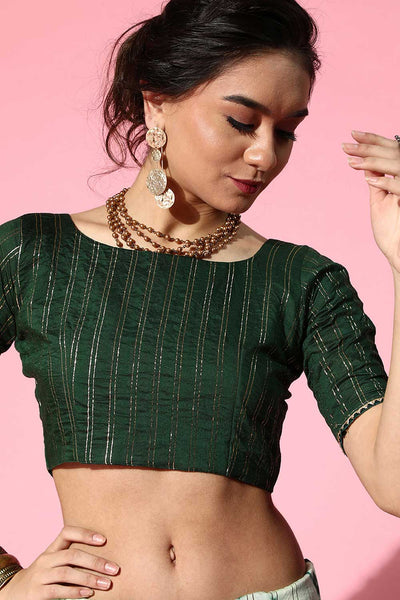 Buy Priya Green Tie and Dye Blended Silk One Minute Saree Online - Back