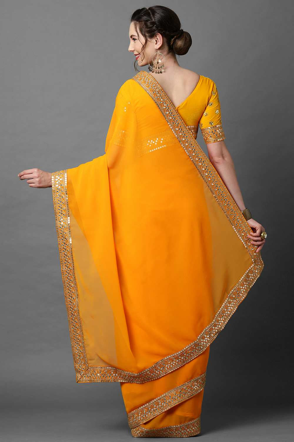 Shop Janet Yellow Solid and Lace Georgette One Minute Saree at best offer at our  Store - One Minute Saree