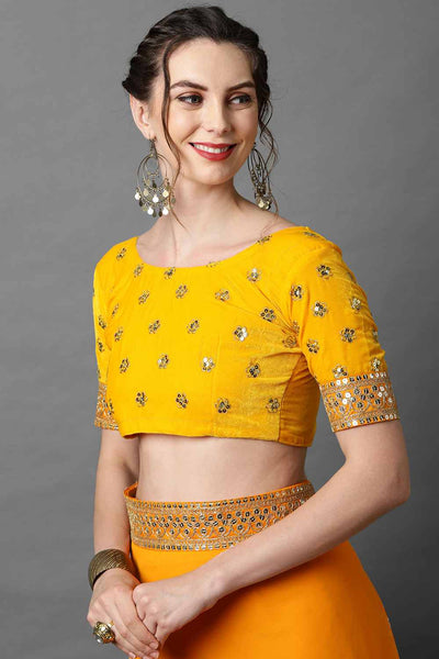 Buy Janet Yellow Solid and Lace Georgette One Minute Saree Online - Back