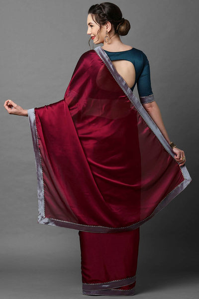 Shop Marcy Burgundy Solid and Lace Georgette One Minute Saree at best offer at our  Store - One Minute Saree
