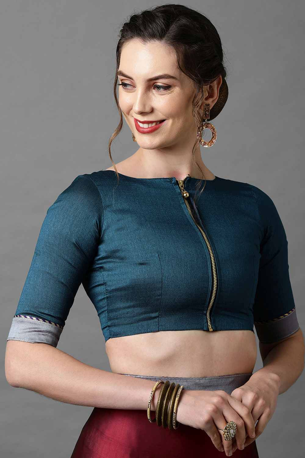 Buy Marcy Burgundy Solid and Lace Georgette One Minute Saree Online - Back