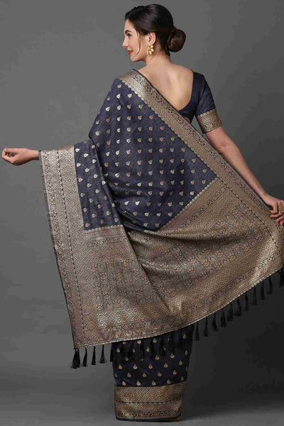 Shop Sheba Navy blue Woven Art Silk One Minute Saree at best offer at our  Store - One Minute Saree