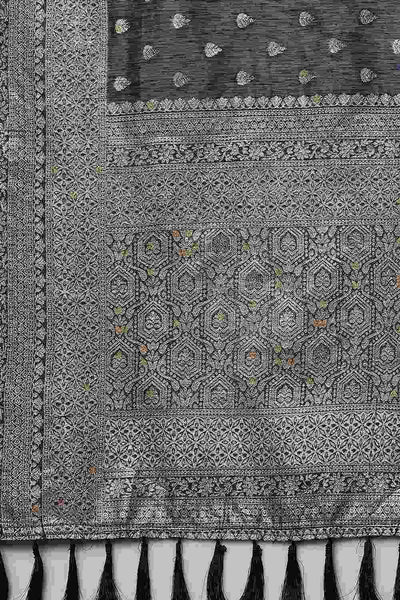 Buy Sheba Navy blue Woven Art Silk One Minute Saree Online - Front