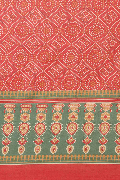 Buy Red Block Printed Blended Cotton One Minute Saree Online - Front