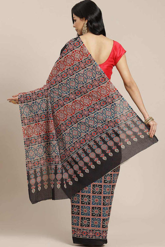 Shop Anna Black Block Printed Blended Cotton One Minute Saree at best offer at our  Store - One Minute Saree