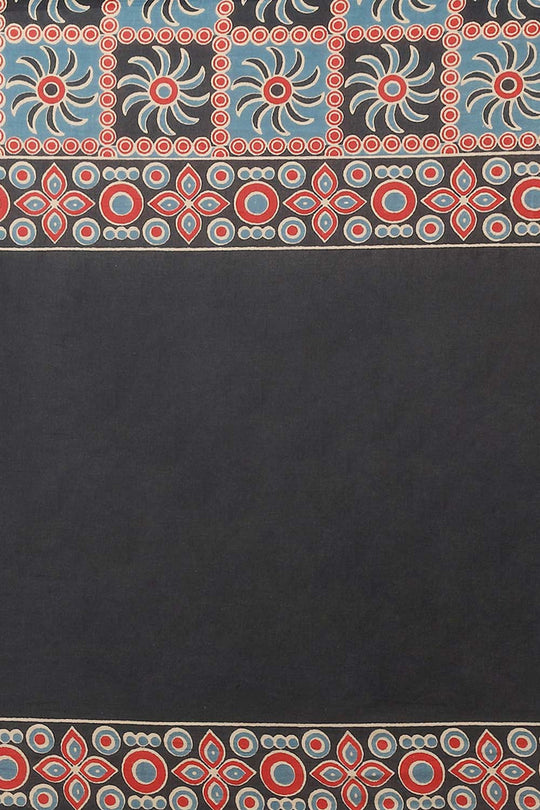 Buy Anna Black Block Printed Blended Cotton One Minute Saree Online