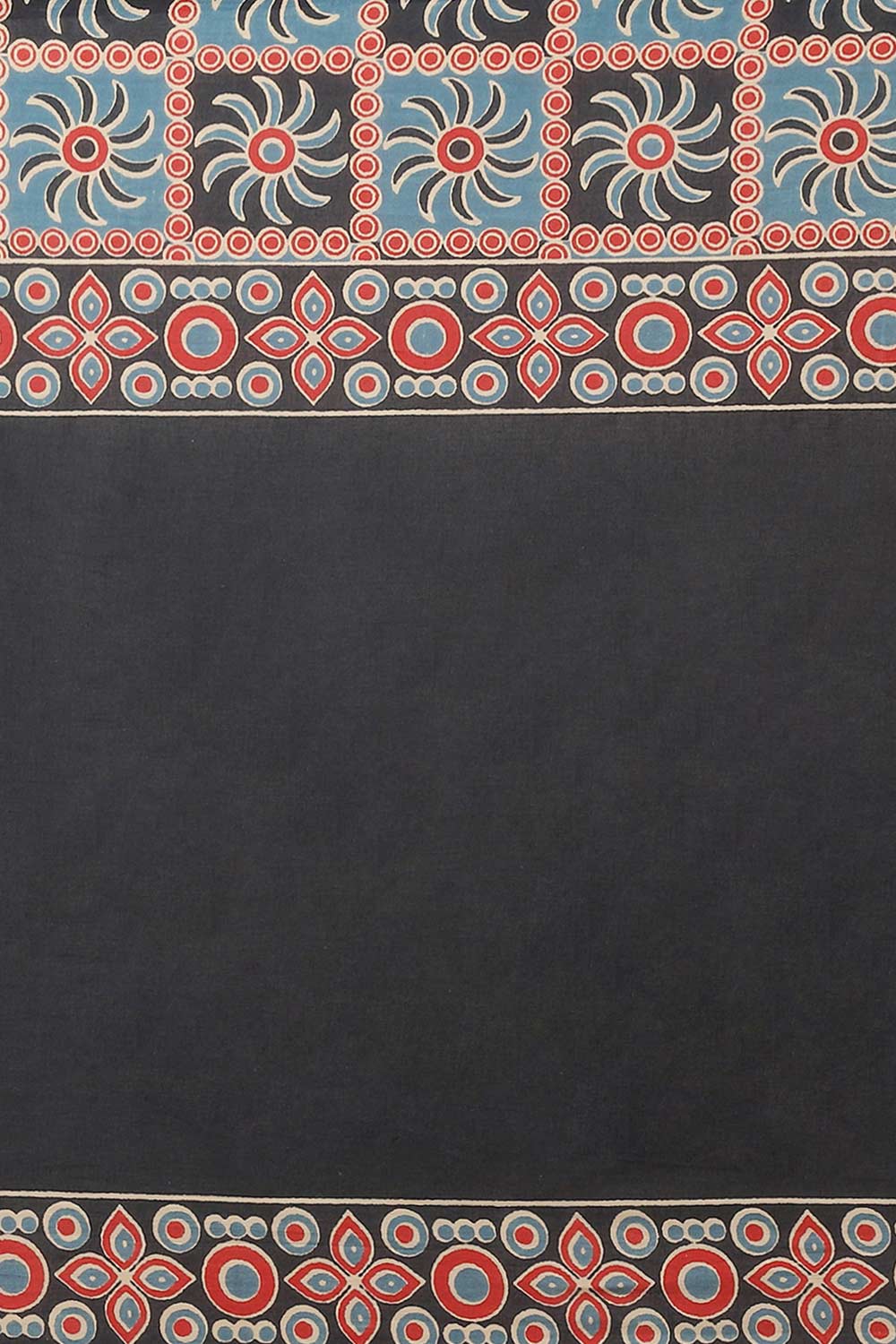 Buy Anna Black Block Printed Blended Cotton One Minute Saree Online
