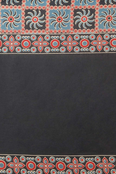 Buy Anna Black Block Printed Blended Cotton One Minute Saree Online