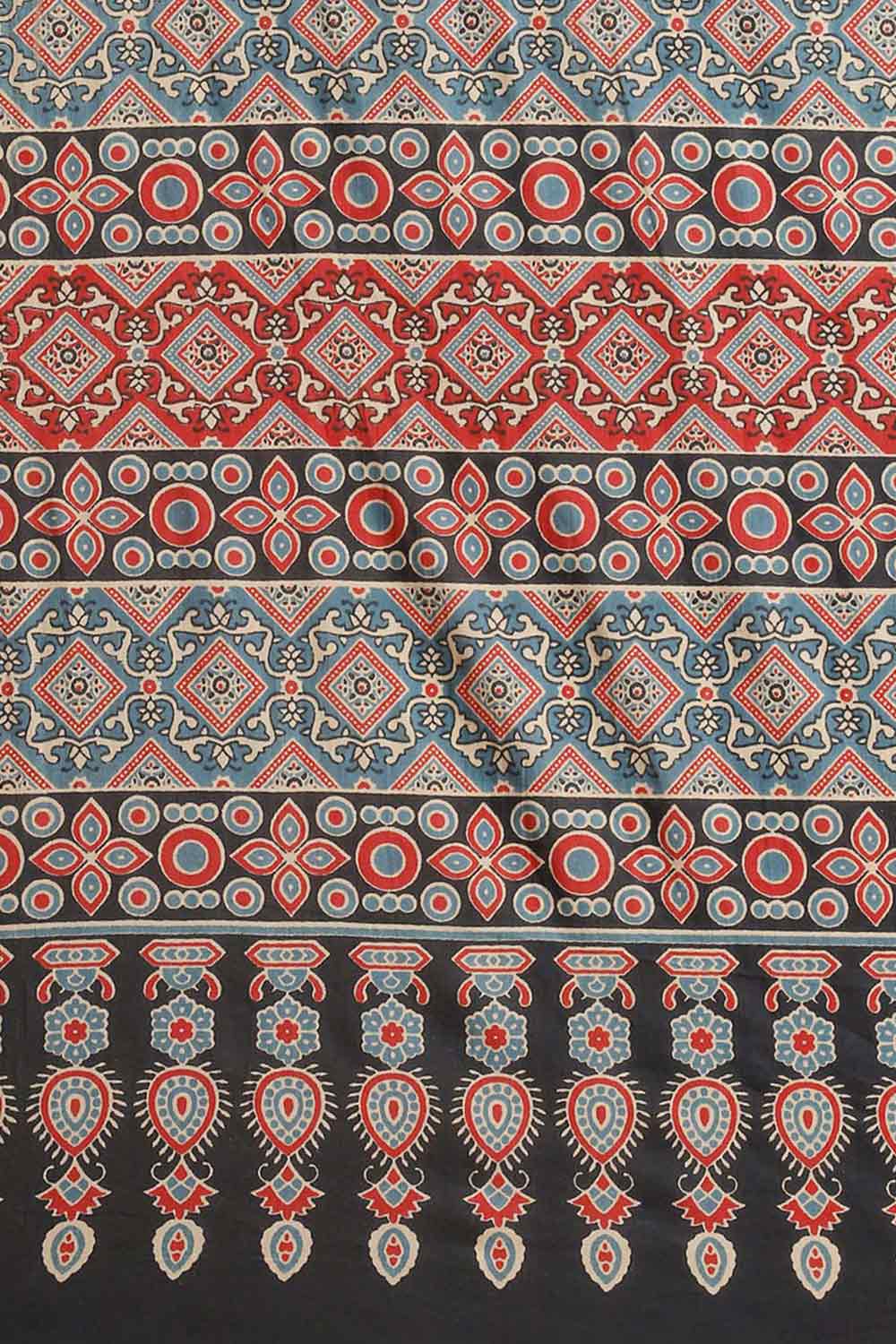 Buy Anna Black Block Printed Blended Cotton One Minute Saree Online - Back