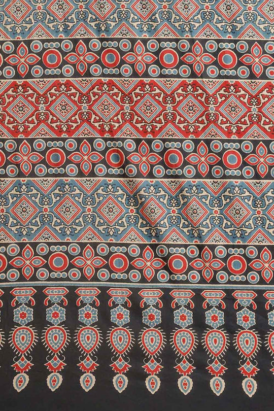 Buy Anna Black Block Printed Blended Cotton One Minute Saree Online - Back