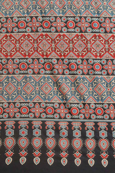 Buy Anna Black Block Printed Blended Cotton One Minute Saree Online - Back