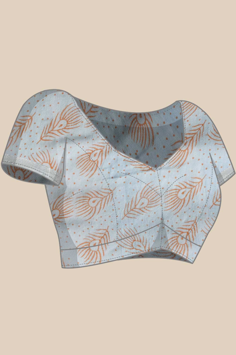 Buy Carmen Sky Blue Block Printed Linen One Minute Saree Online - Front