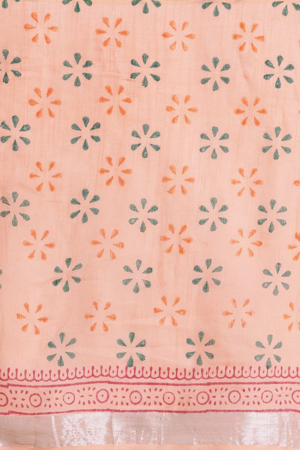 Buy Uma Peach Block Printed Linen One Minute Saree Online