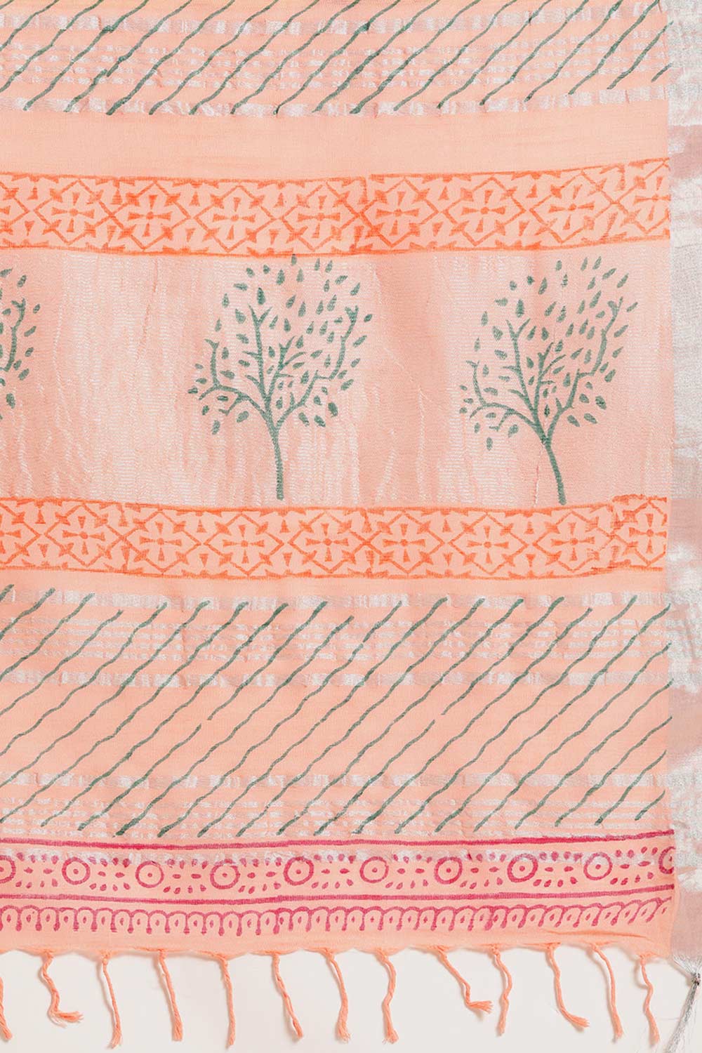 Buy Uma Peach Block Printed Linen One Minute Saree Online - Back