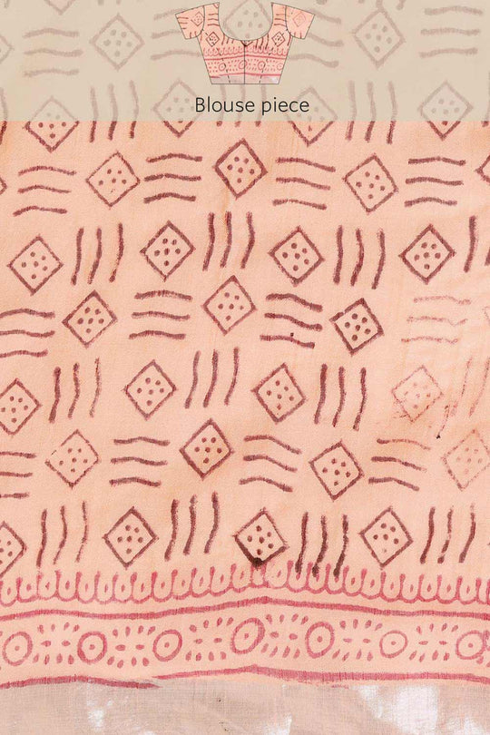 Buy Uma Peach Block Printed Linen One Minute Saree Online - Side
