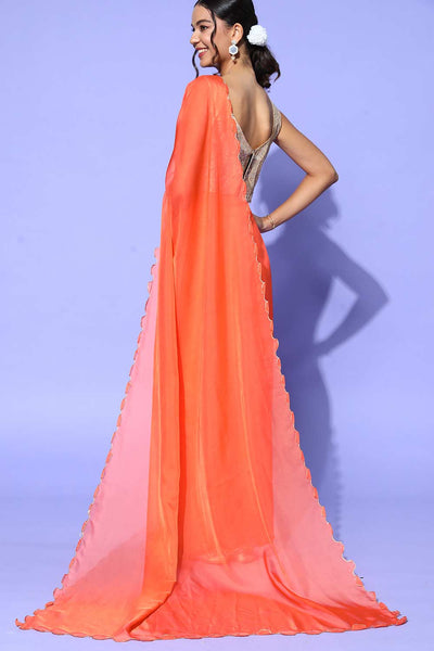 Shop Marni Orange Organza Solid Aari Work One Minute Saree at best offer at our  Store - One Minute Saree