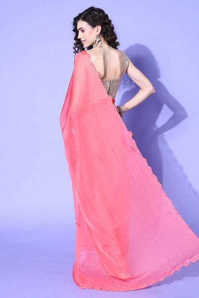 Shop Frieda Pink Organza Aari Work One Minute Saree at best offer at our  Store - One Minute Saree