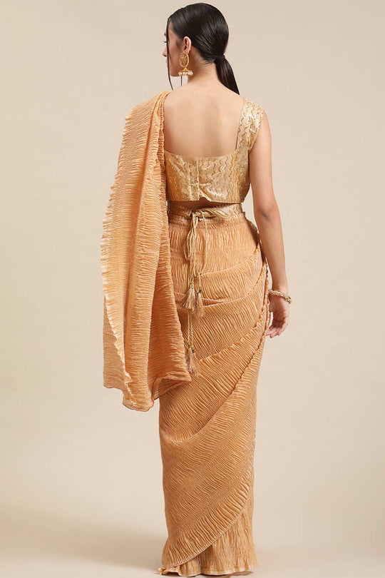 Shop Clarisse Cream Polycotton Pleated One Minute Saree at best offer at our  Store - One Minute Saree