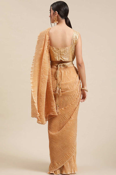 Shop Clarisse Cream Polycotton Pleated One Minute Saree at best offer at our  Store - One Minute Saree