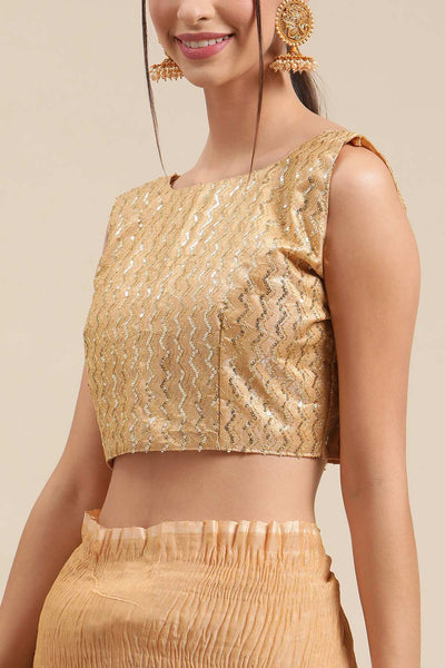 Buy Clarisse Cream Polycotton Pleated One Minute Saree Online - Back