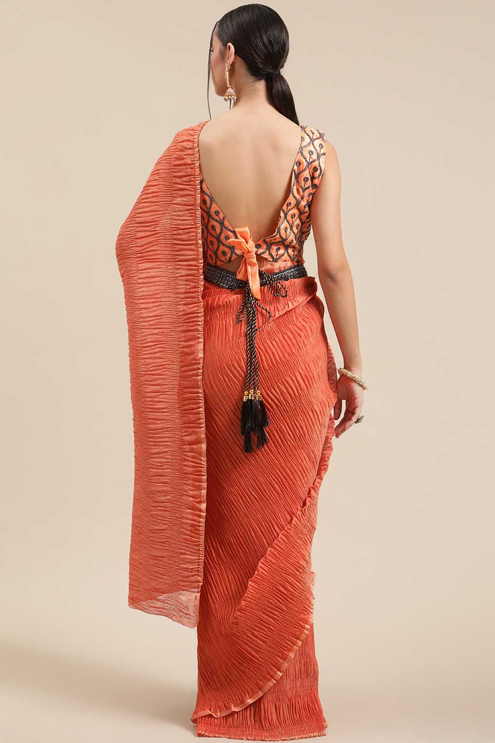 Shop Megan Rust Solid Polycotton One Minute Saree at best offer at our  Store - One Minute Saree