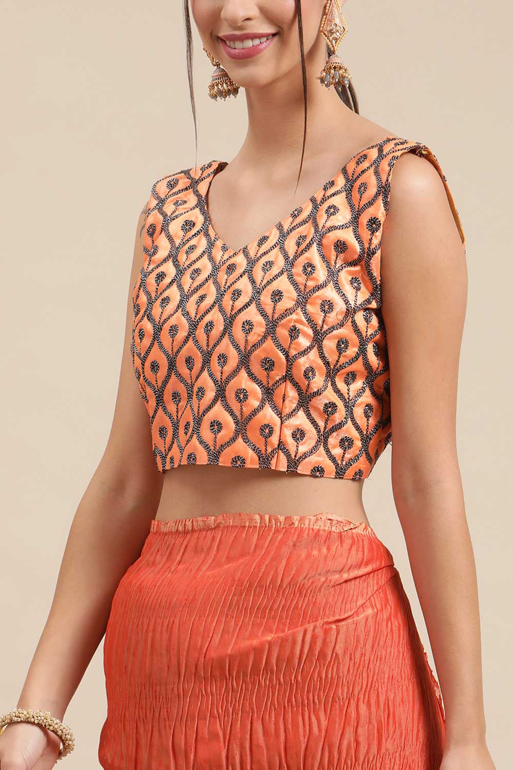 Buy Megan Rust Solid Polycotton One Minute Saree Online - Back