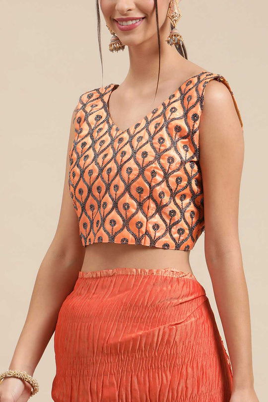 Buy Megan Rust Solid Polycotton One Minute Saree Online - Back