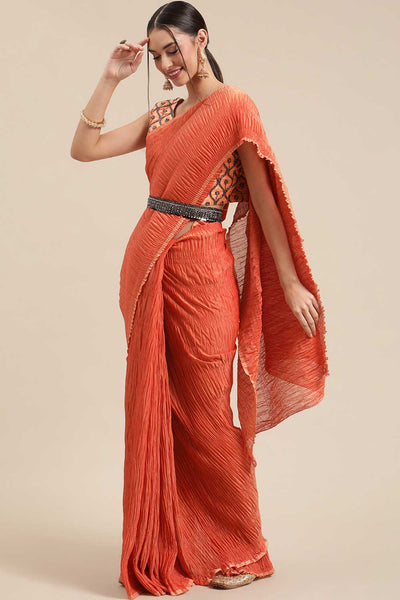 Buy Megan Rust Solid Polycotton One Minute Saree Online - One Minute Saree