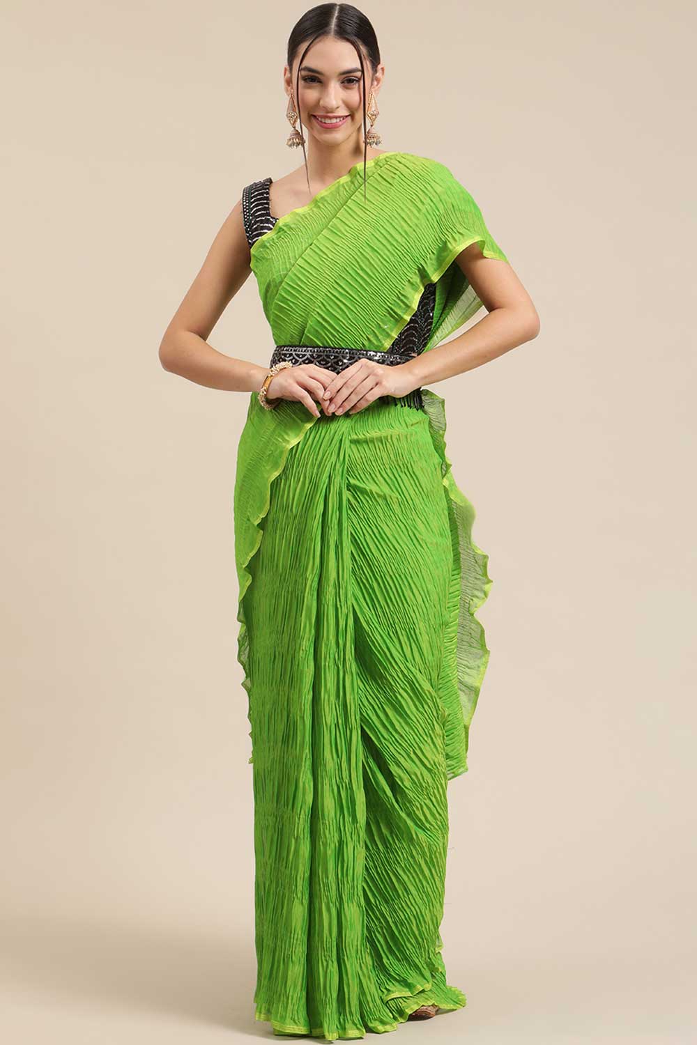 Buy Polycotton Solid Saree in Green Online