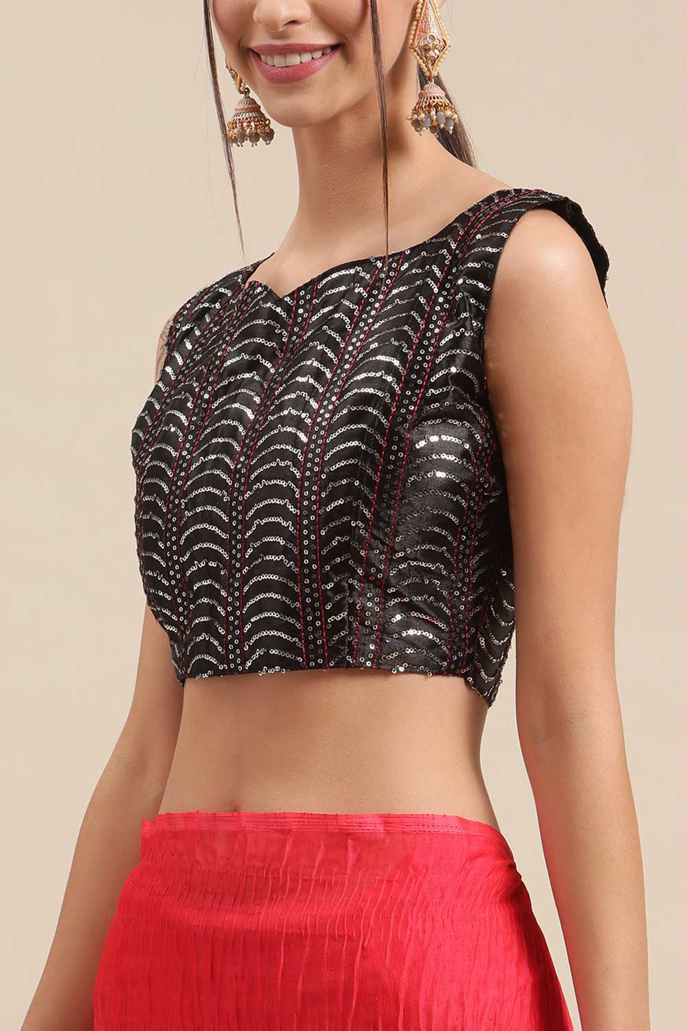 Buy Urmila Red Solid Polycotton One Minute Saree Online - Back