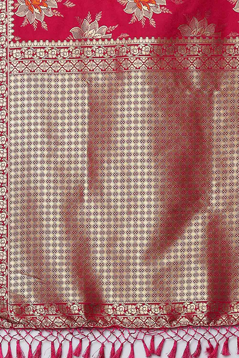 Buy Zeenat Pink Zari Woven Blended Silk One Minute Saree Online