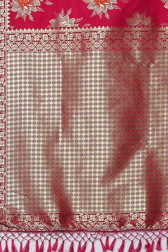 Buy Zeenat Pink Zari Woven Blended Silk One Minute Saree Online