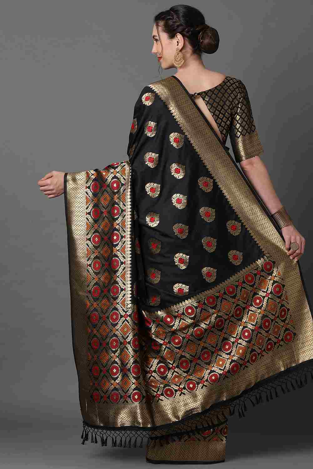 Shop Karishma Black Woven Art Silk One Minute Saree at best offer at our  Store - One Minute Saree