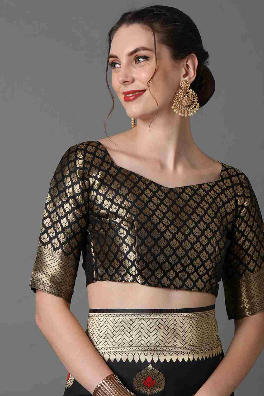 Buy Karishma Black Woven Art Silk One Minute Saree Online - Back