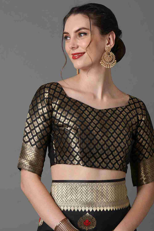 Buy Karishma Black Woven Art Silk One Minute Saree Online - Back