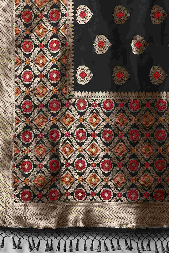 Buy Karishma Black Woven Art Silk One Minute Saree Online - Front