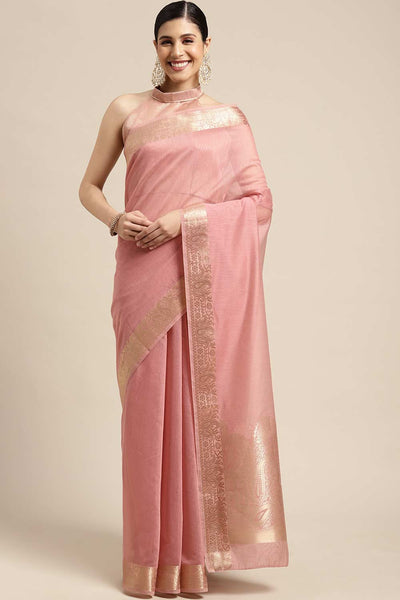 Buy Merve Pink Linen Taant One Minute  Saree Online - One Minute Saree