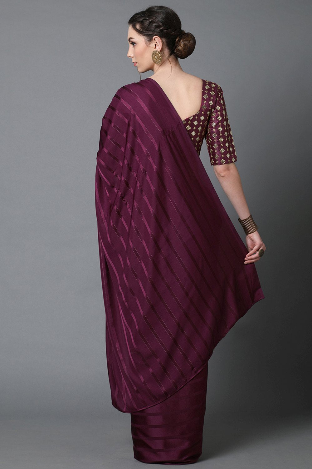 Buy Addy Burgundy Solid Georgette One Minute Saree Online - One Minute Saree