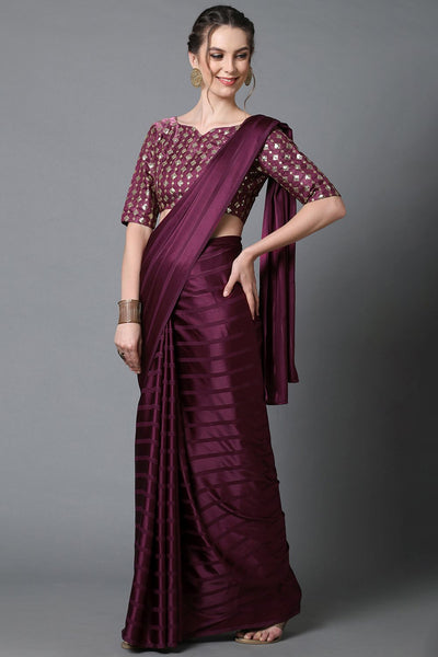 Shop Addy Burgundy Solid Georgette One Minute Saree at best offer at our  Store - One Minute Saree