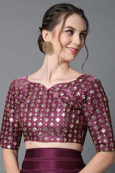 Buy Addy Burgundy Solid Georgette One Minute Saree Online