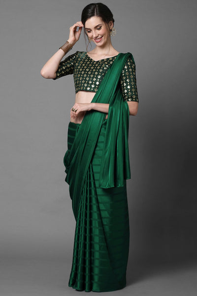 Buy Tia Green Solid Georgette One Minute Saree Online