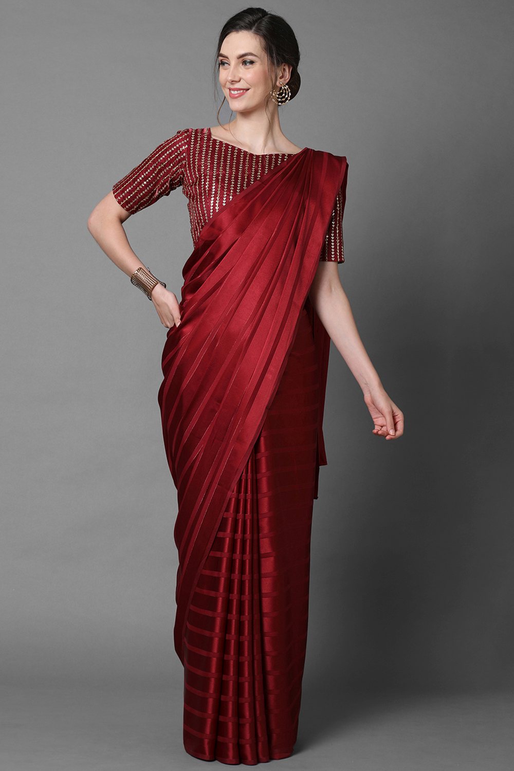 Buy Leanne Red Solid Georgette One Minute Saree Online - One Minute Saree