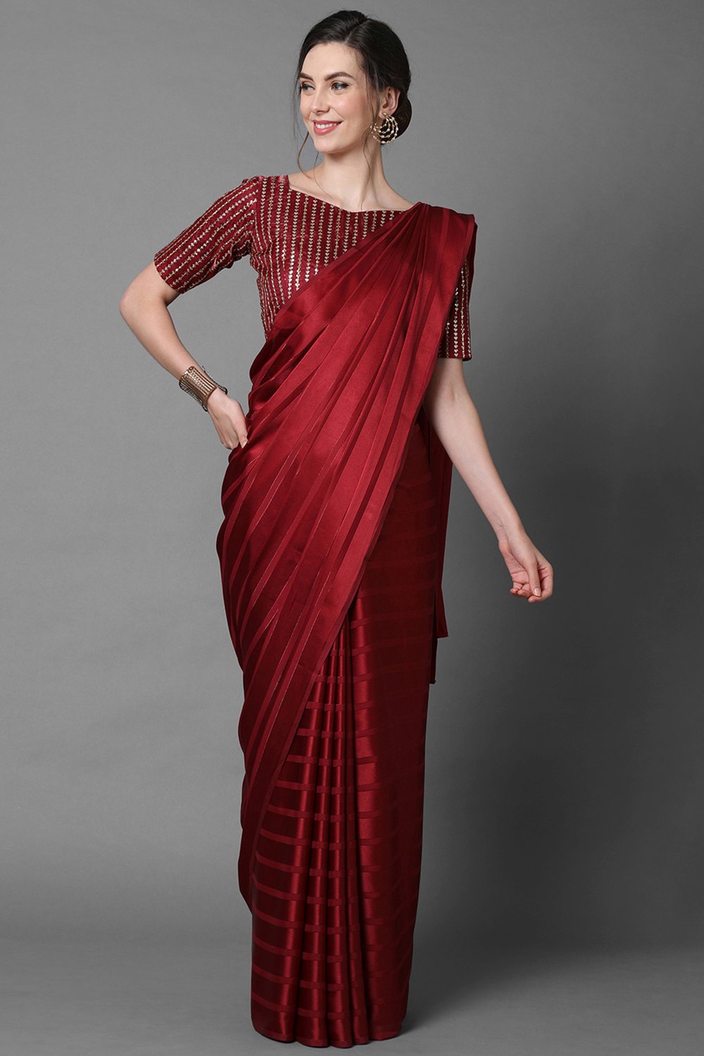 Buy Red Solid Georgette One Minute Saree