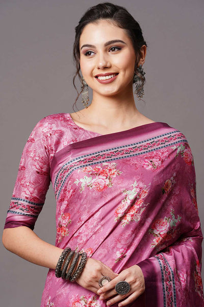 Buy Tisha Purple Floral Printed Dola Art Silk One Minute Saree Online