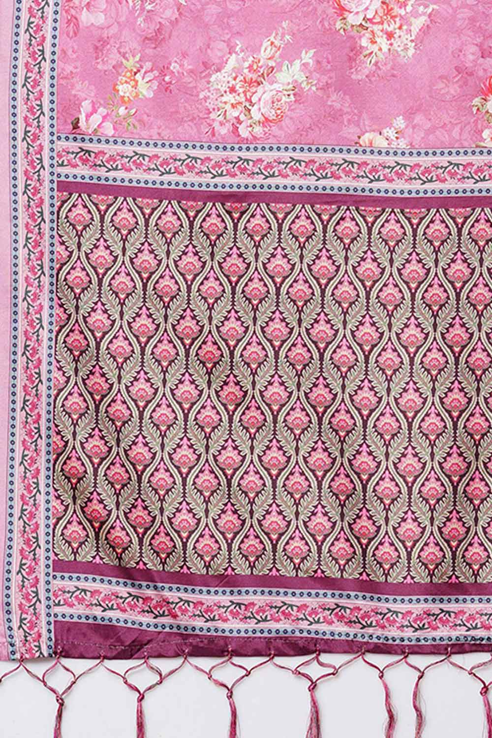 Buy Tisha Purple Floral Printed Dola Art Silk One Minute Saree Online - Front